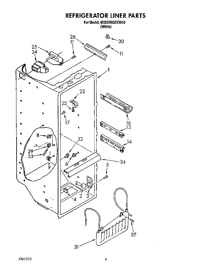 REFRIGERATOR LINER Diagram and Parts List for 8ED22RQXXW00  Whirlpool Refrigerator