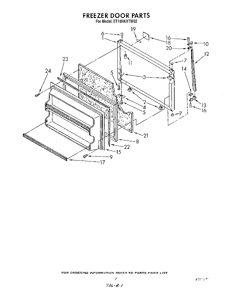 FREEZER DOOR Diagram and Parts List for ET18HKXTF02  Whirlpool Refrigerator
