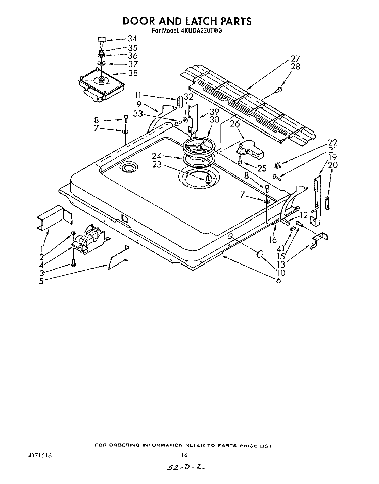 DOOR AND LATCH Diagram and Parts List for 4KUDA220TW3  KitchenAid Dishwasher