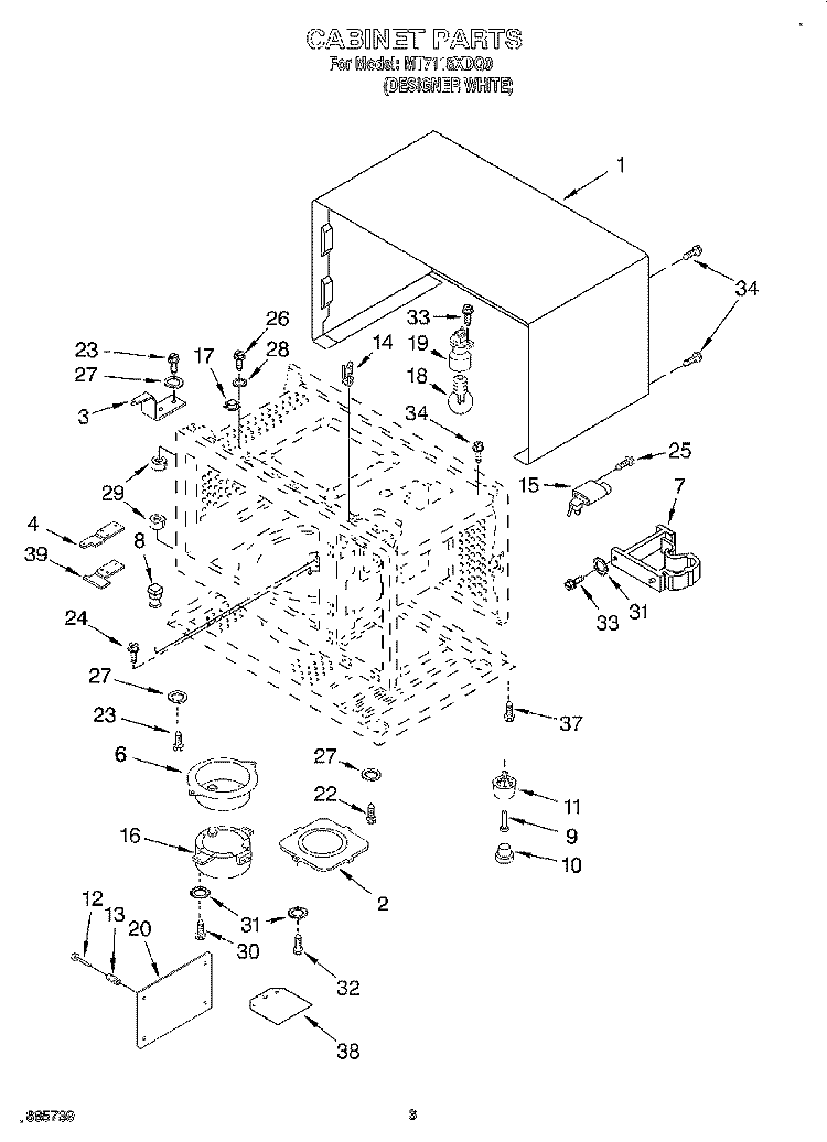 CABINET, LITERATURE Diagram and Parts List for MT7118XDQ0  Whirlpool Microwave