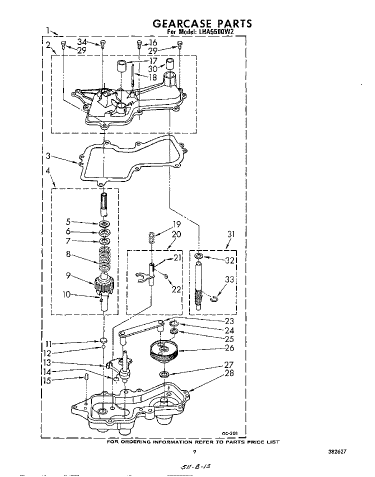GEARCASE Diagram and Parts List for LHA5500W2  Whirlpool Washer
