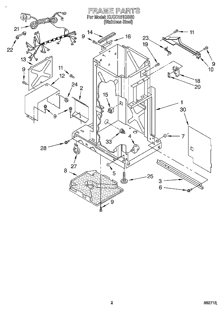 FRAME Diagram and Parts List for KUCC151GSS0  KitchenAid Trash Compactor