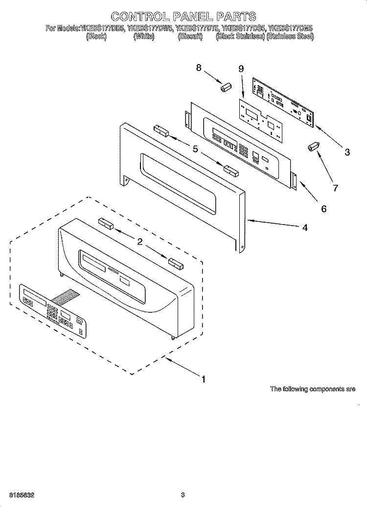 CONTROL PANEL PARTS Diagram and Parts List for YKEBS177DW5  KitchenAid Wall Oven