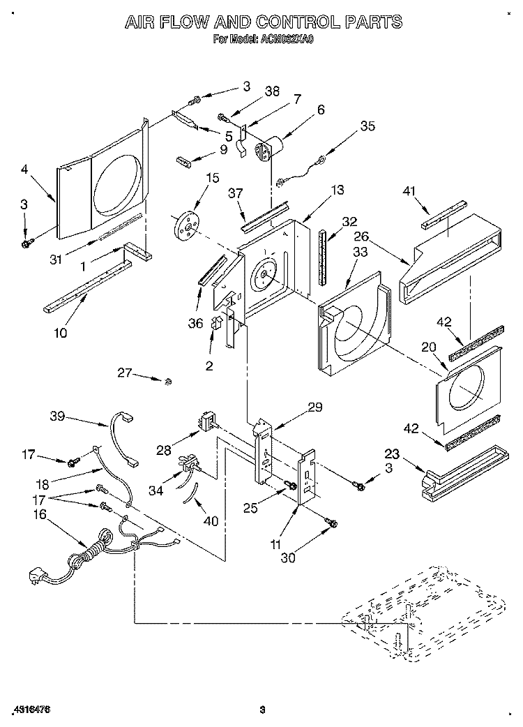 AIR FLOW AND CONTROL Diagram and Parts List for ACM062XA0  Whirlpool Air Conditioner
