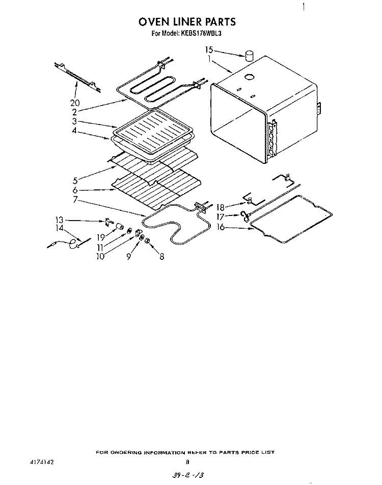 OVEN LINER Diagram and Parts List for KEBS176WBL3  KitchenAid Wall Oven