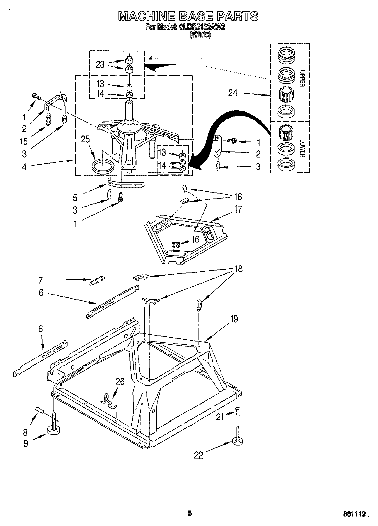 MACHINE BASE Diagram and Parts List for 6LBR5132AW2  Whirlpool Washer