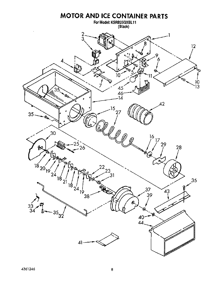 MOTOR AND ICE CONTAINER, LIT / OPTIONAL Diagram and Parts List for KSRB25QXBL11  KitchenAid Refrigerator