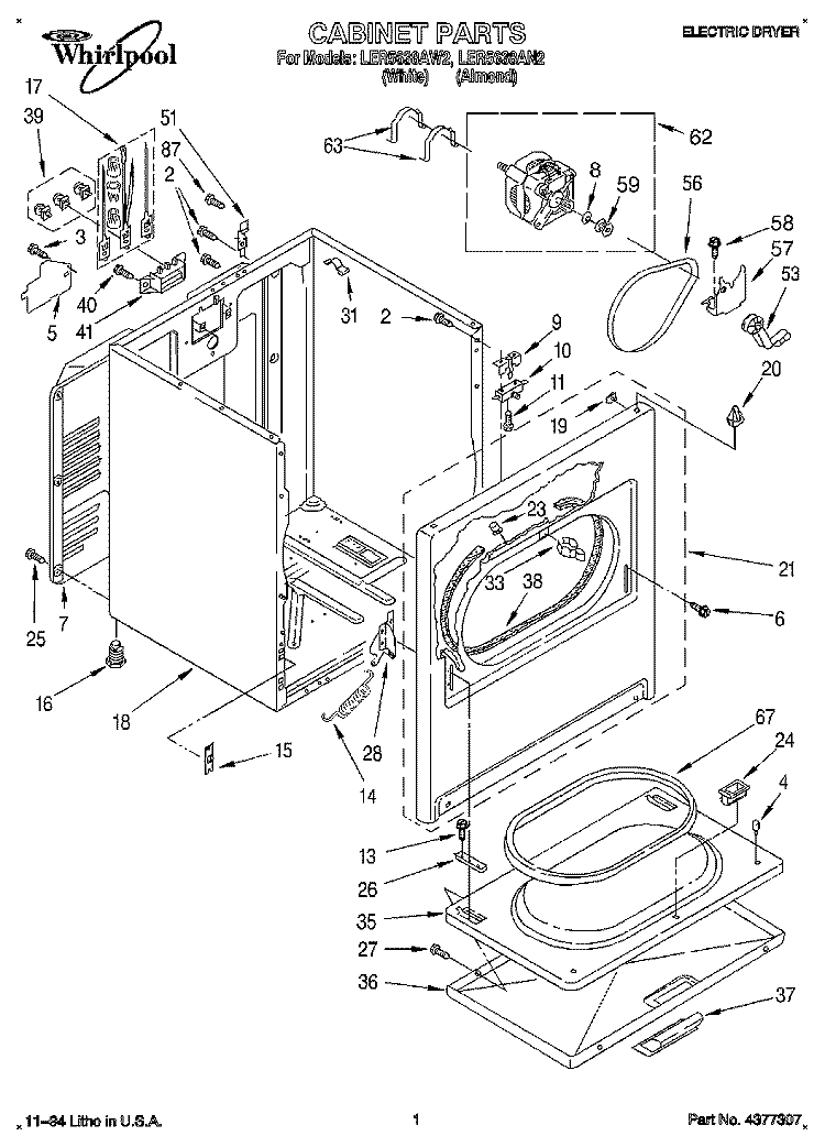 SECTION Diagram and Parts List for LER5638AW2  Whirlpool Dryer