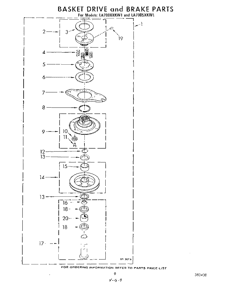 BASKET DRIVE AND BRAKE Diagram and Parts List for LA7000XKW1  Whirlpool Washer