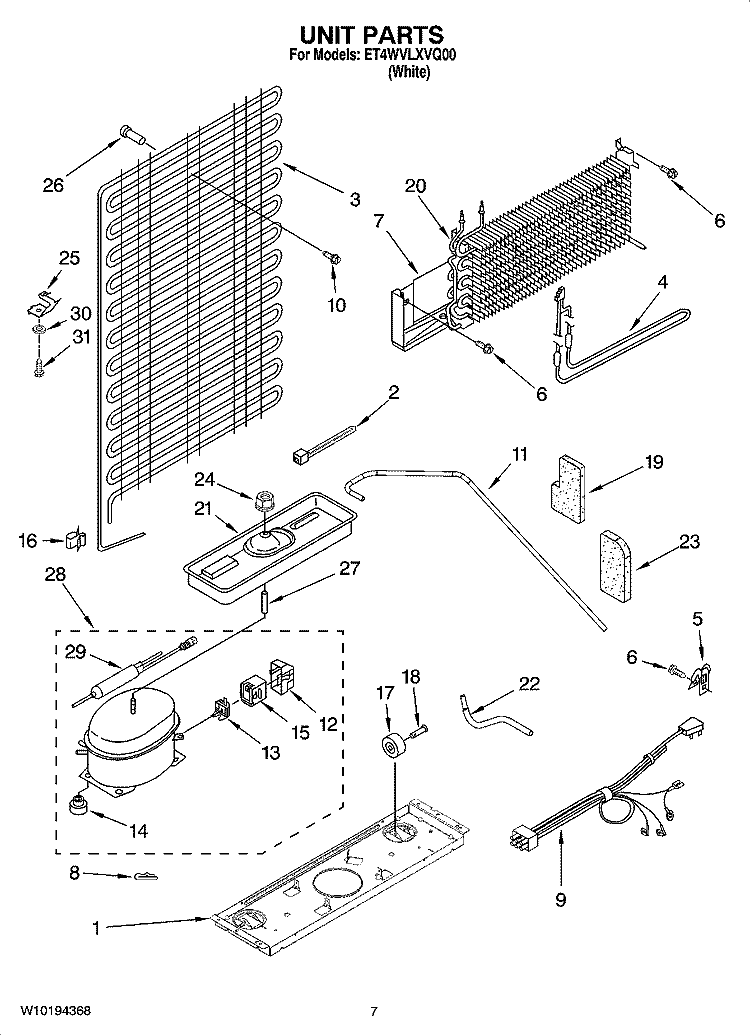 UNIT PARTS Diagram and Parts List for ET4WVLXVQ00  Whirlpool Refrigerator