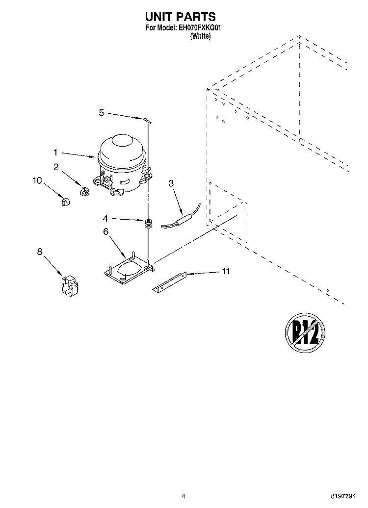 SECTION Diagram and Parts List for EH070FXKQ01  Whirlpool Freezer