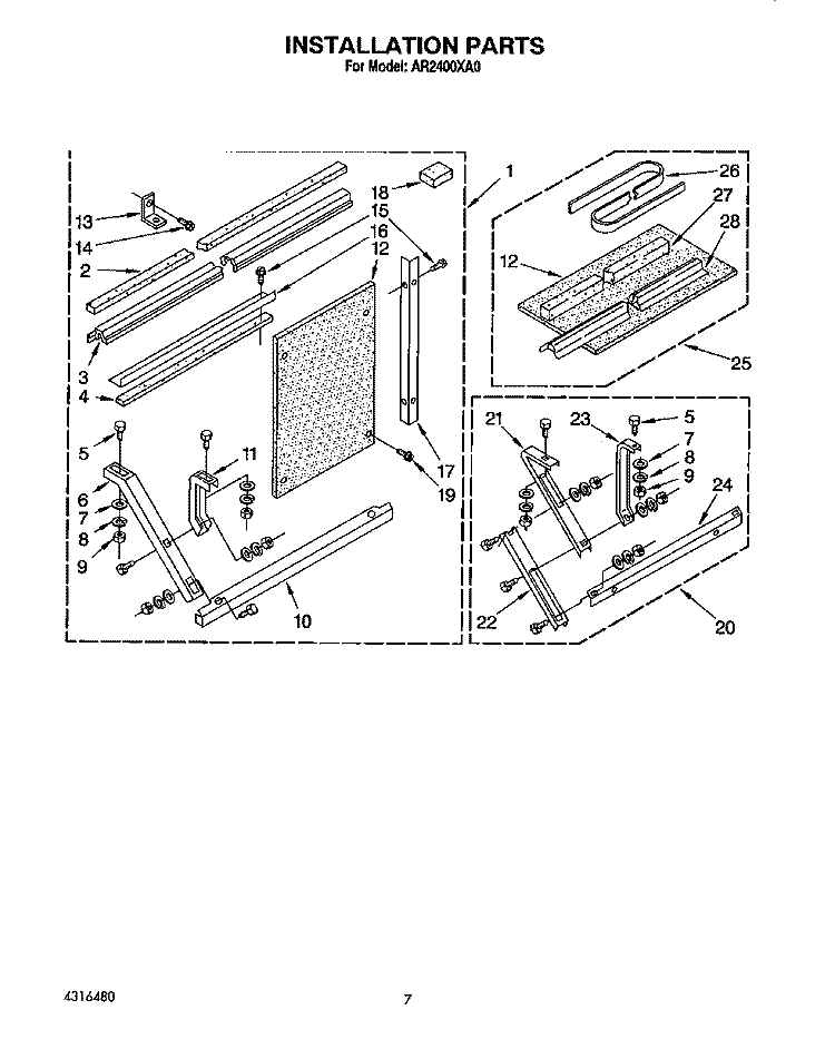 INSTALLATION Diagram and Parts List for AR2400XA0  Whirlpool Air Conditioner