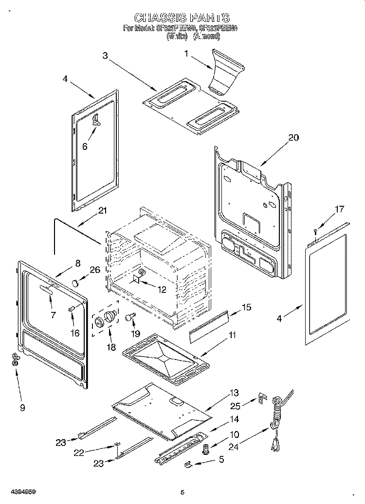 CHASSIS Diagram and Parts List for SF325PEEN0  Whirlpool Range