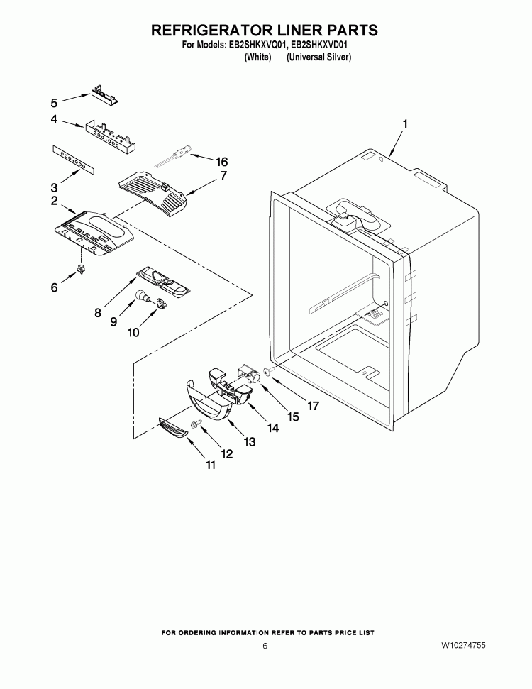 REFRIGERATOR LINER PARTS Diagram and Parts List for EB2SHKXVD01  Whirlpool Refrigerator