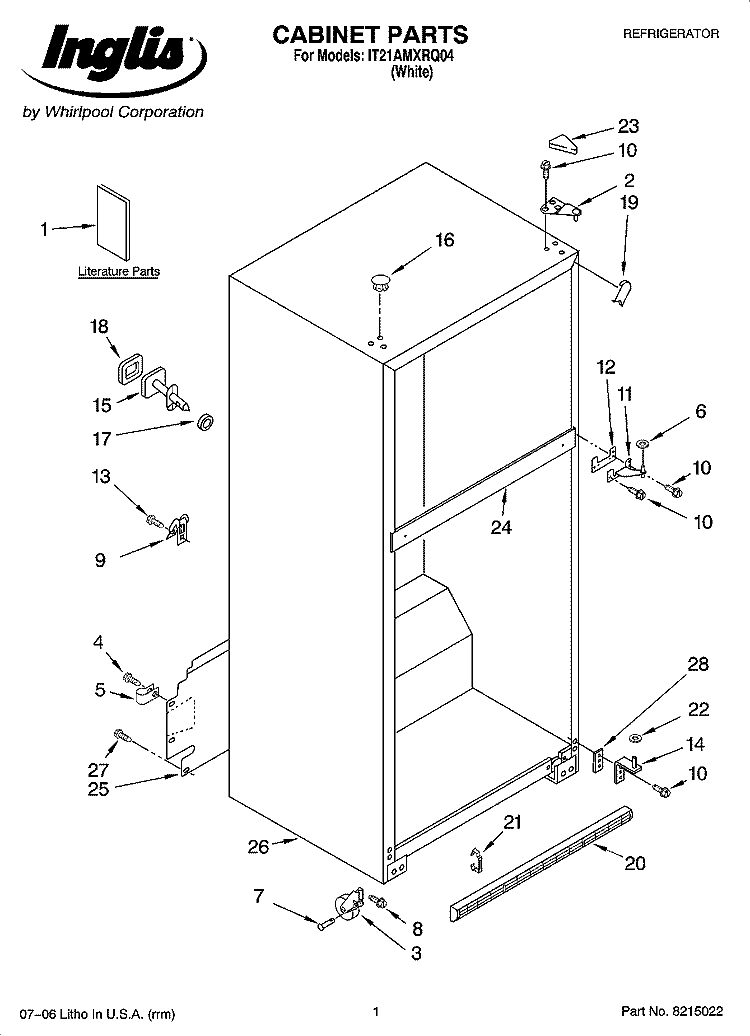 CABINET PARTS Diagram and Parts List for IT21AMXRQ04  Inglis Refrigerator