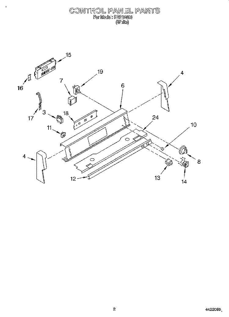 CONTROL PANEL Diagram and Parts List for REP34800  Roper Range
