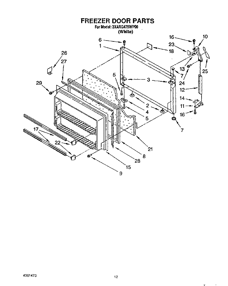 FREEZER DOOR Diagram and Parts List for 3XARG475WP00  Whirlpool Refrigerator