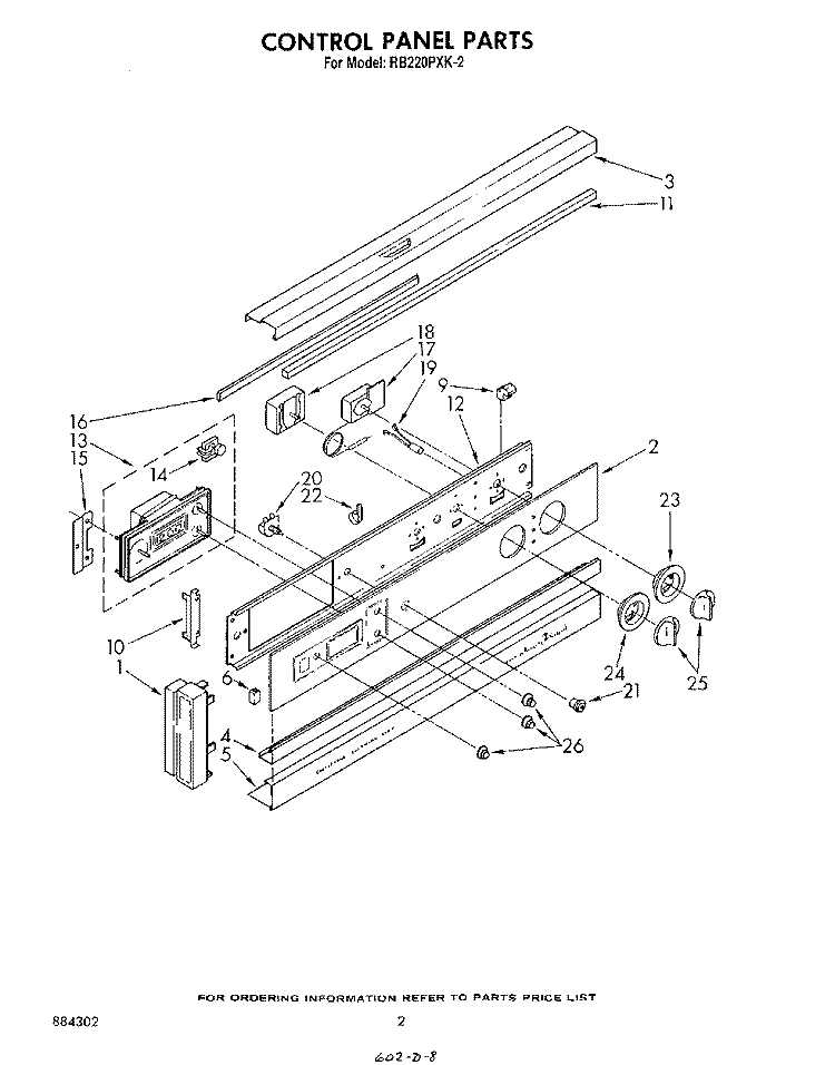 CONTROL PANEL Diagram and Parts List for RB220PXK2  Whirlpool Wall Oven