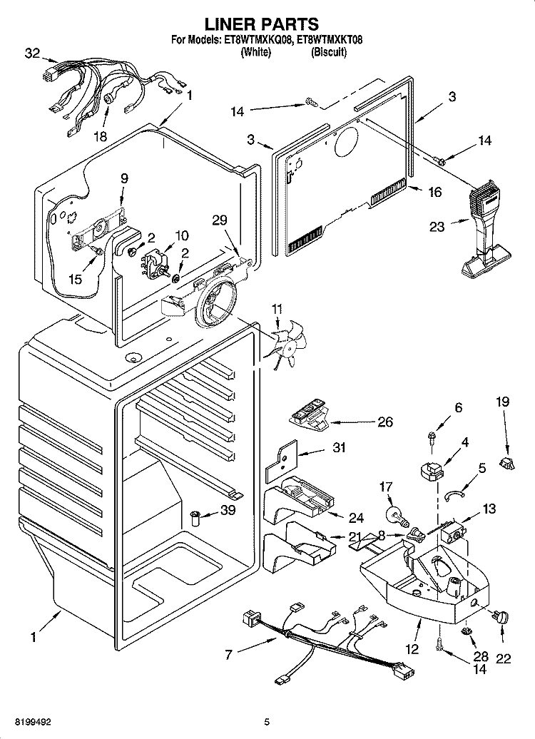 LINER PARTS Diagram and Parts List for ET8WTMXKT08  Whirlpool Refrigerator