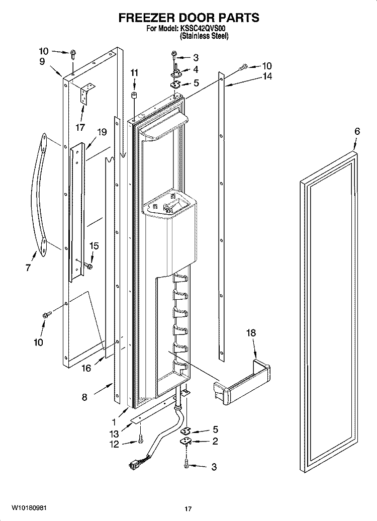 FREEZER DOOR PARTS Diagram and Parts List for KSSC42QVS00  KitchenAid Refrigerator