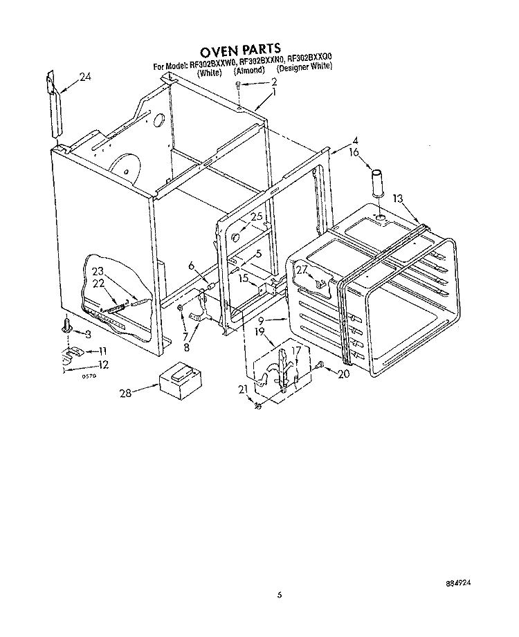 OVEN 1 Diagram and Parts List for RF302BXXW0  Whirlpool Range