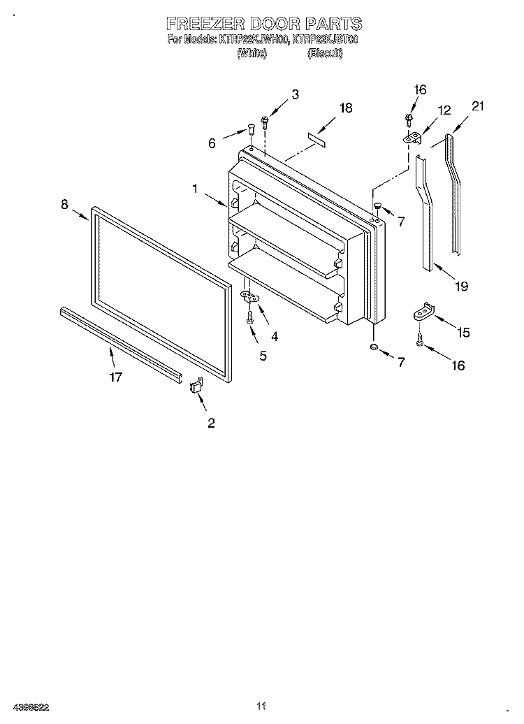 FREEZER DOOR, OPTIONAL Diagram and Parts List for KTRP22KJBT00  KitchenAid Refrigerator