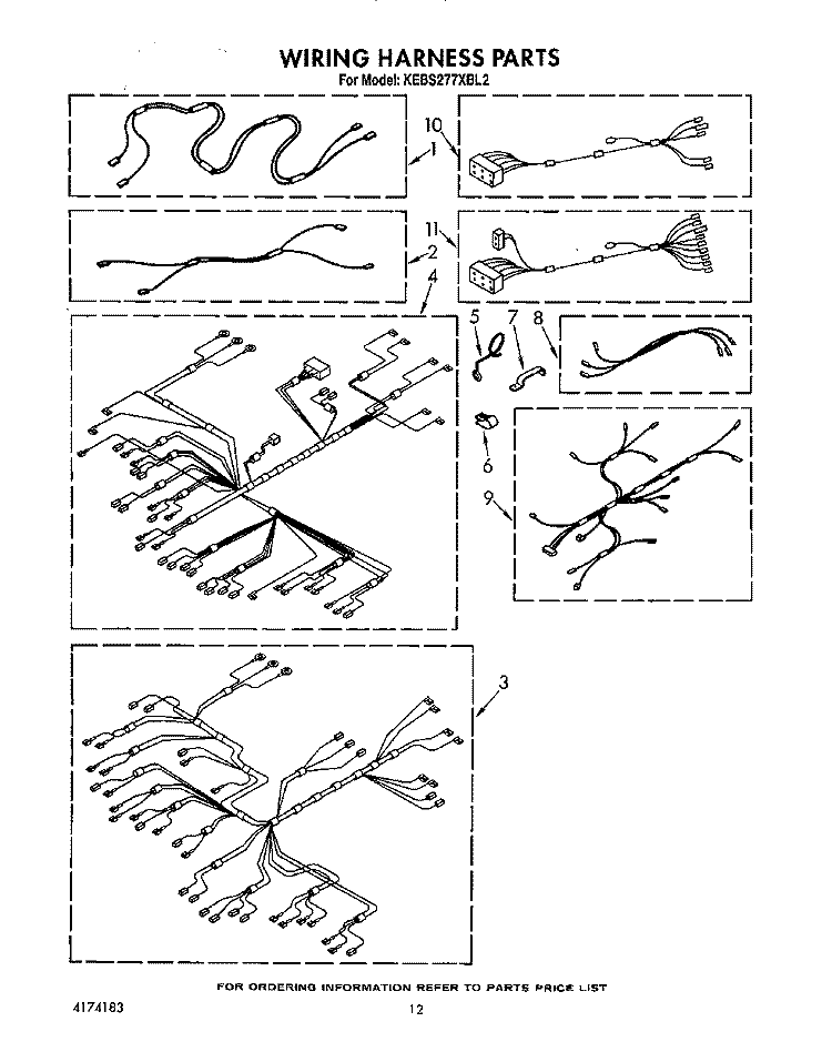 WIRING HARNESS Diagram and Parts List for KEBS277XBL2  KitchenAid Wall Oven