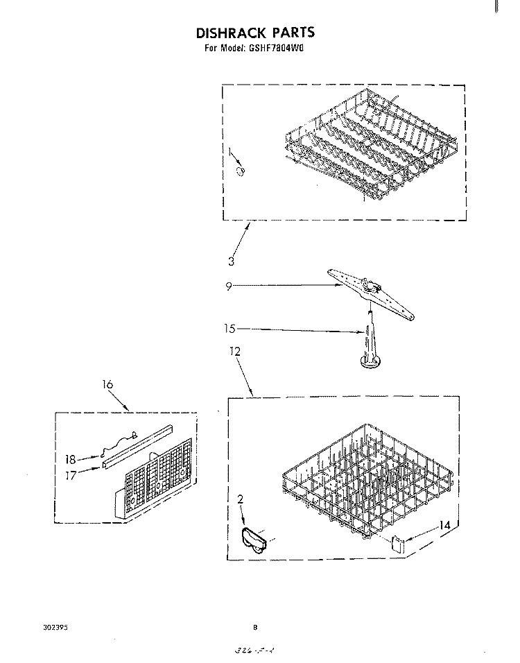 DISHRACK Diagram and Parts List for GSHF7804W0  Whirlpool Dishwasher