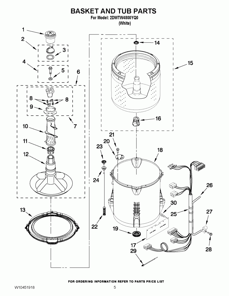 BASKET AND TUB PARTS Diagram and Parts List for 2DWTW4800YQ0  Whirlpool Washer