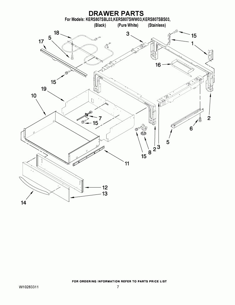 DRAWER PARTS Diagram and Parts List for KERS807SBS03  KitchenAid Range