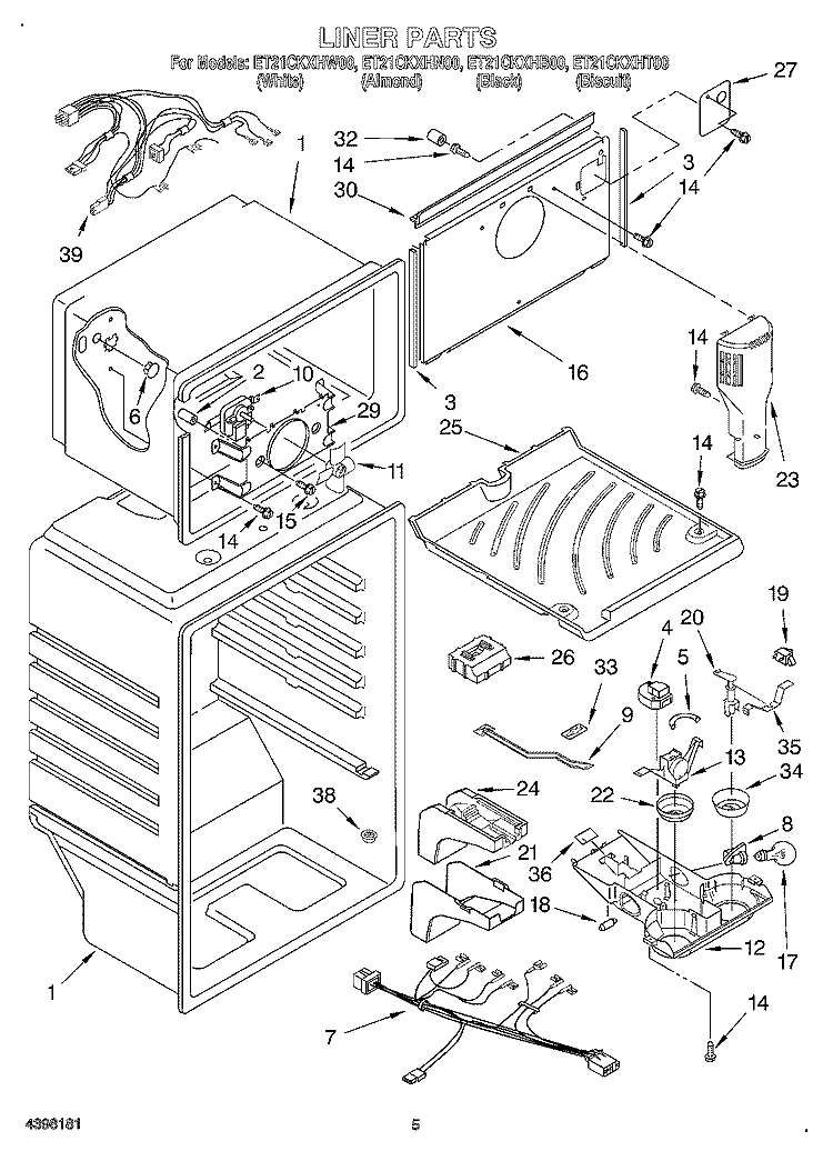 LINER Diagram and Parts List for ET21CKXHW00  Whirlpool Refrigerator