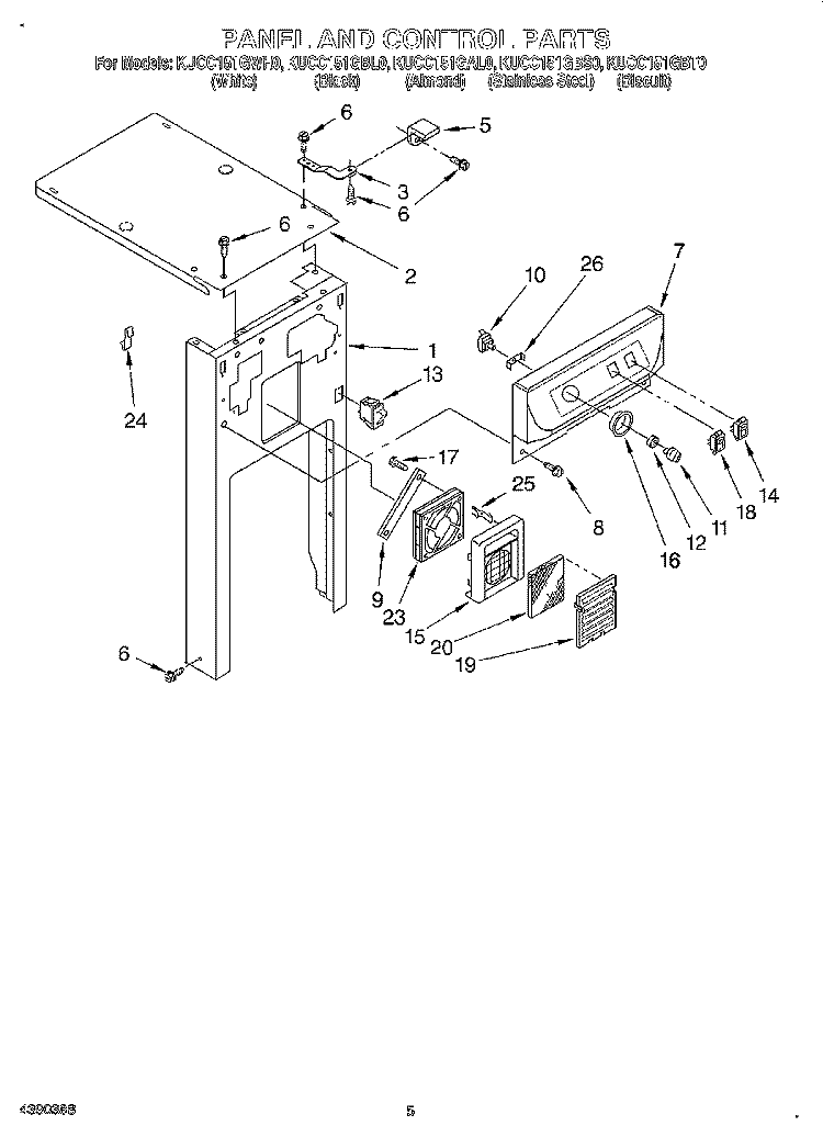PANEL AND CONTROL Diagram and Parts List for KUCC151GBT0  KitchenAid Trash Compactor