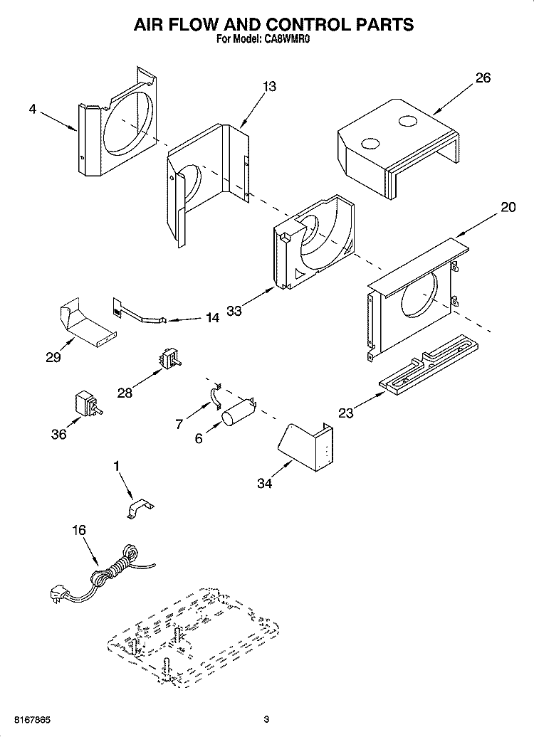 AIR FLOW AND CONTROL PARTS Diagram and Parts List for CA8WMR0  Crosley Air Conditioner