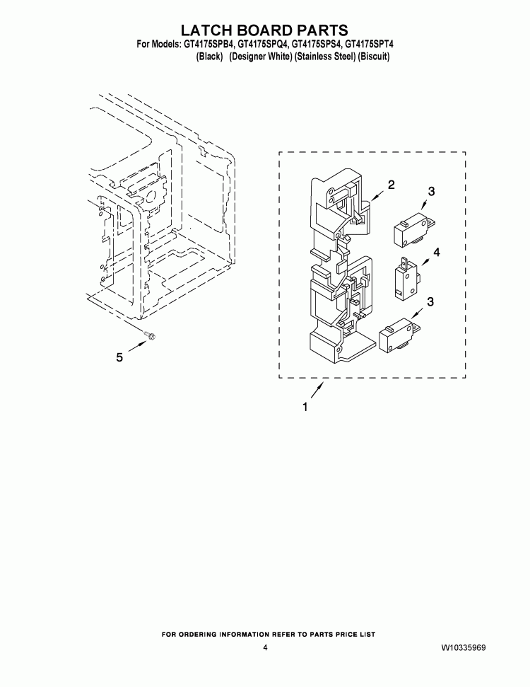 LATCH BOARD PARTS Diagram and Parts List for GT4175SPS4  Whirlpool Microwave