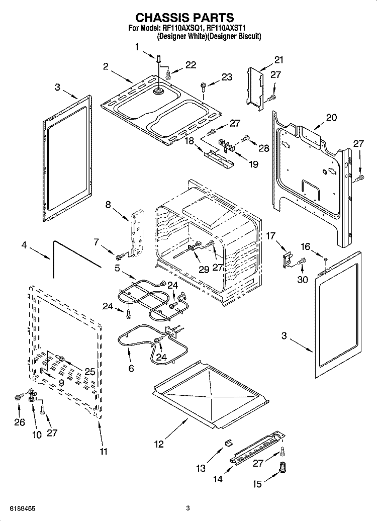 CHASSIS PARTS Diagram and Parts List for RF110AXST1  Whirlpool Range