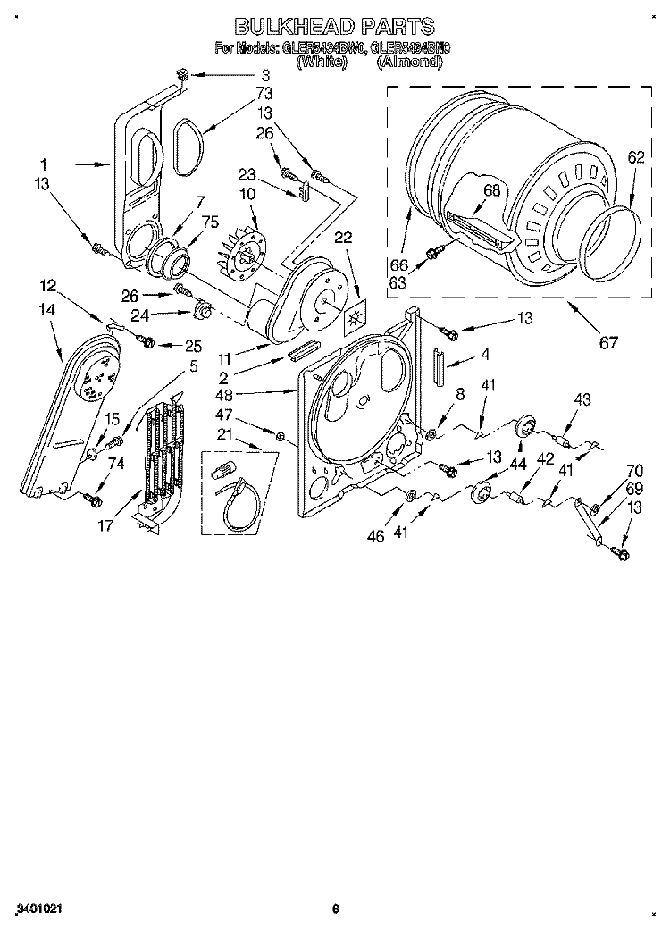 BULKHEAD Diagram and Parts List for GLER5434BW0  Whirlpool Dryer