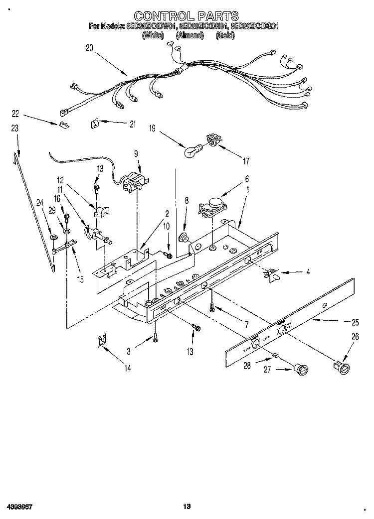 CONTROL, LIT/OPTIONAL Diagram and Parts List for 8ED20ZKXDN01  Whirlpool Refrigerator