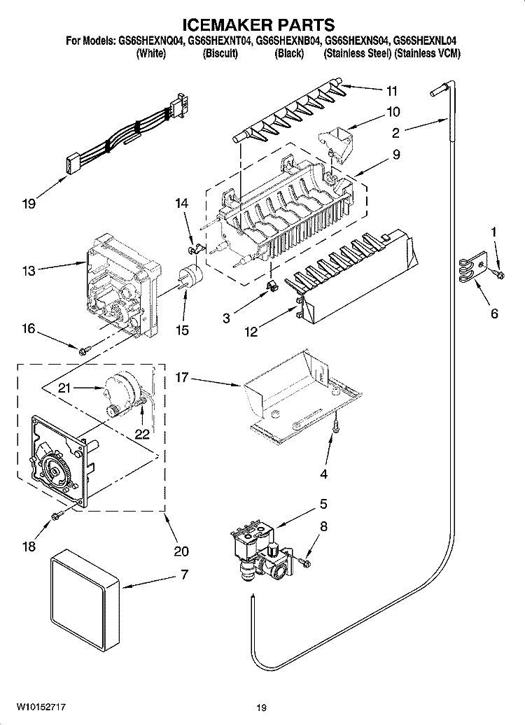 ICEMAKER PARTS, OPTIONAL PARTS (NOT INCLUDED) Diagram and Parts List for GS6SHEXNT04  Whirlpool Refrigerator