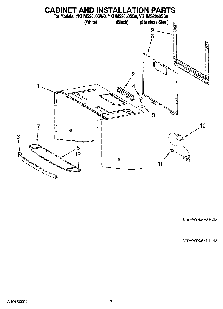 CABINET AND INSTALLATION PARTS Diagram and Parts List for YKHMS2050SB0  KitchenAid Microwave