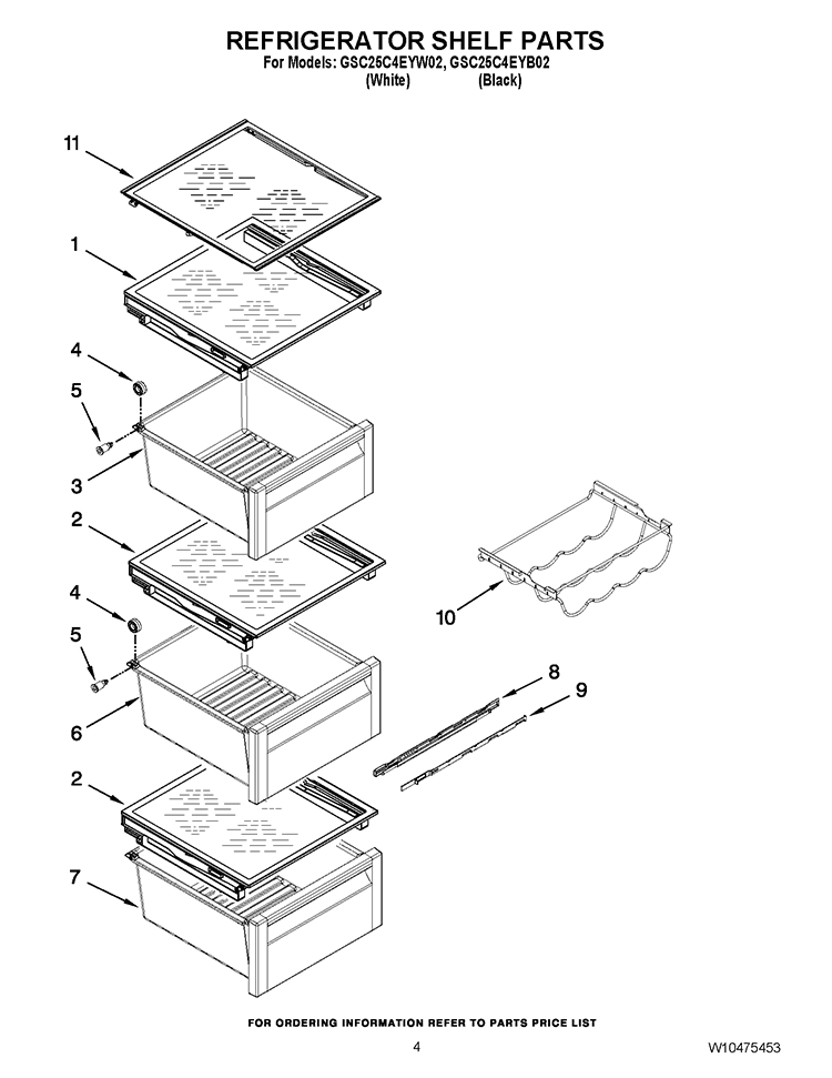 REFRIGERATOR SHELF PARTS Diagram and Parts List for GSC25C4EYB02  Whirlpool Refrigerator