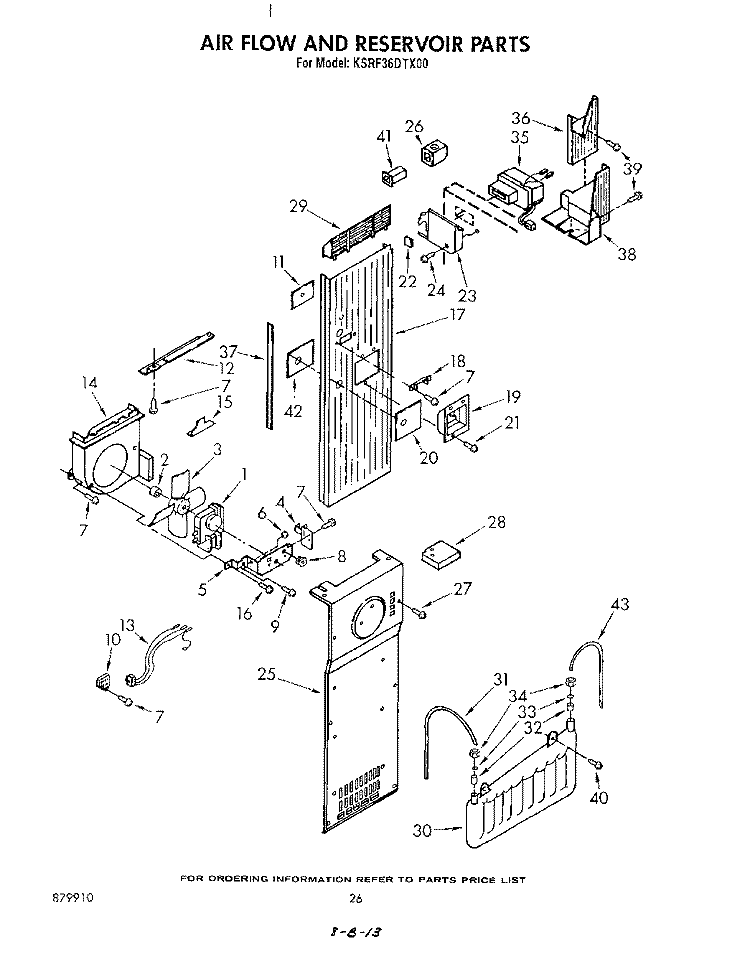 AIR FLOW AND RESERVOIR Diagram and Parts List for KSRF36DTX00  KitchenAid Refrigerator