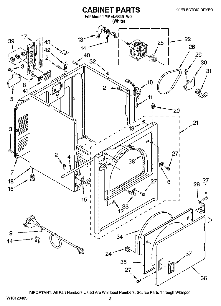 CABINET PARTS Diagram and Parts List for YMED5840TW0  Maytag Dryer