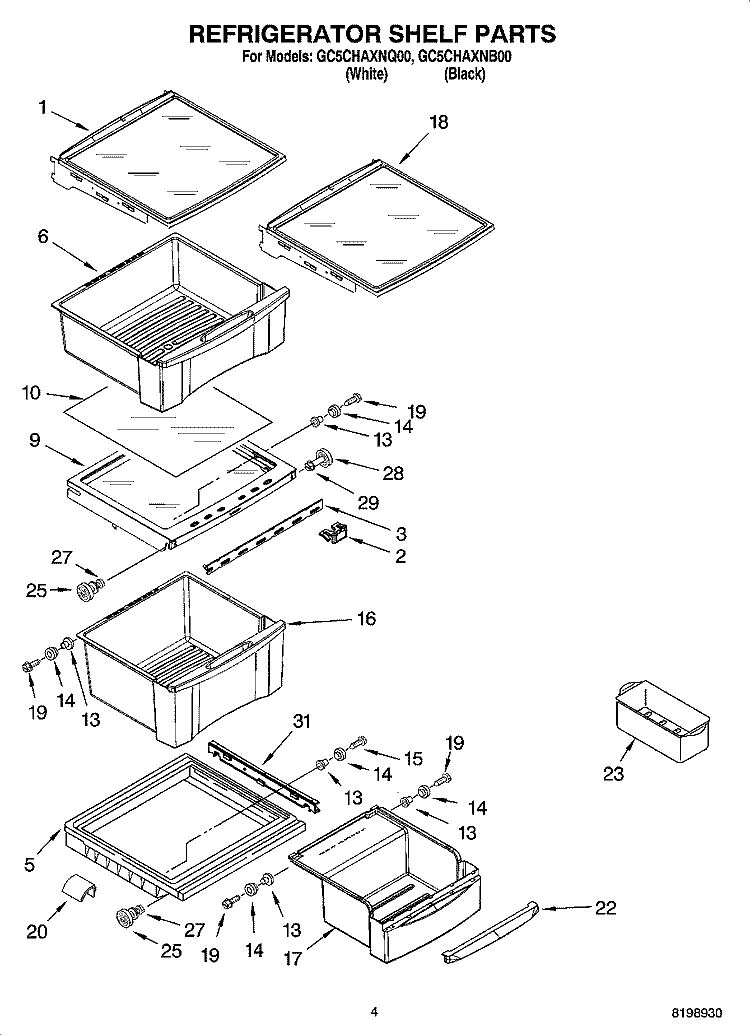 REFRIGERATOR SHELF PARTS Diagram and Parts List for GC5CHAXNB00  Whirlpool Refrigerator