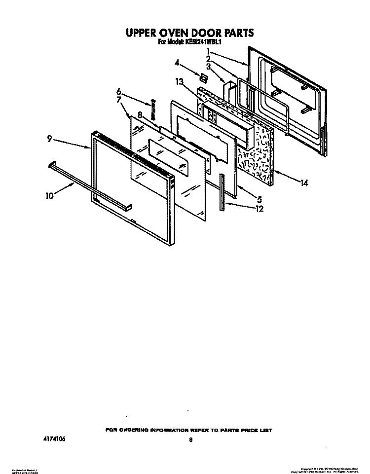 UPPER OVEN DOOR Diagram and Parts List for KEBI241WBL1  KitchenAid Wall Oven