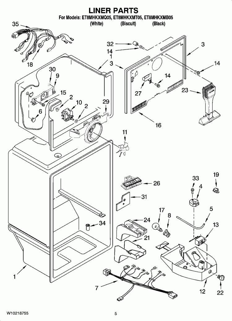 LINER PARTS Diagram and Parts List for ET8MHKXMT05  Whirlpool Refrigerator