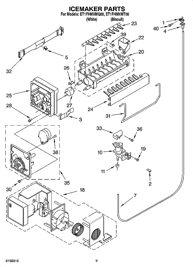 ICEMAKER PARTS Diagram and Parts List for ET1FHMXMT00  Whirlpool Refrigerator