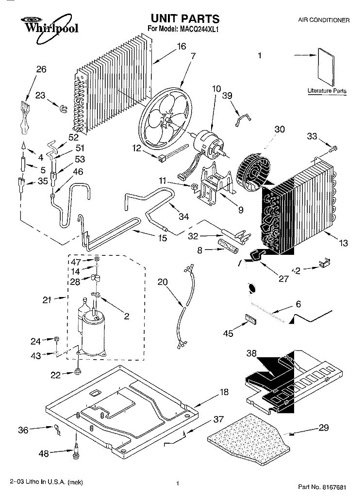 UNIT PARTS Diagram and Parts List for MACQ244XL1  Whirlpool Air Conditioner
