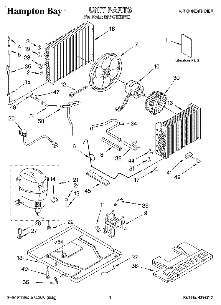 UNIT, LITERATURE Diagram and Parts List for BHAC1800FS0  Whirlpool Air Conditioner