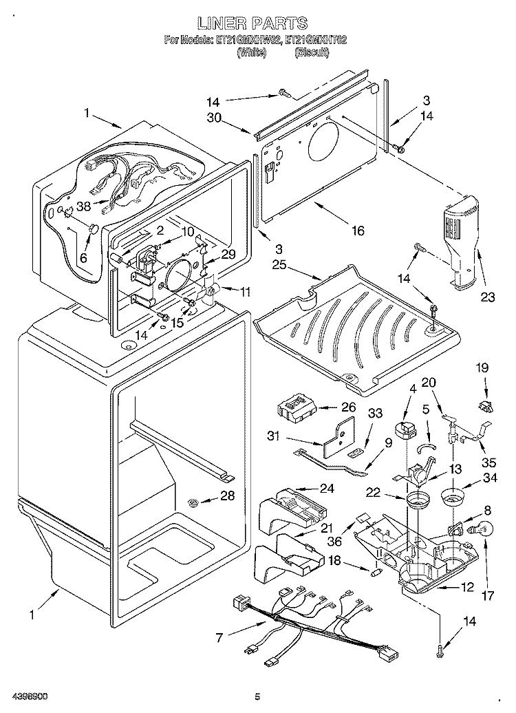LINER Diagram and Parts List for ET21GMXHT02  Whirlpool Refrigerator