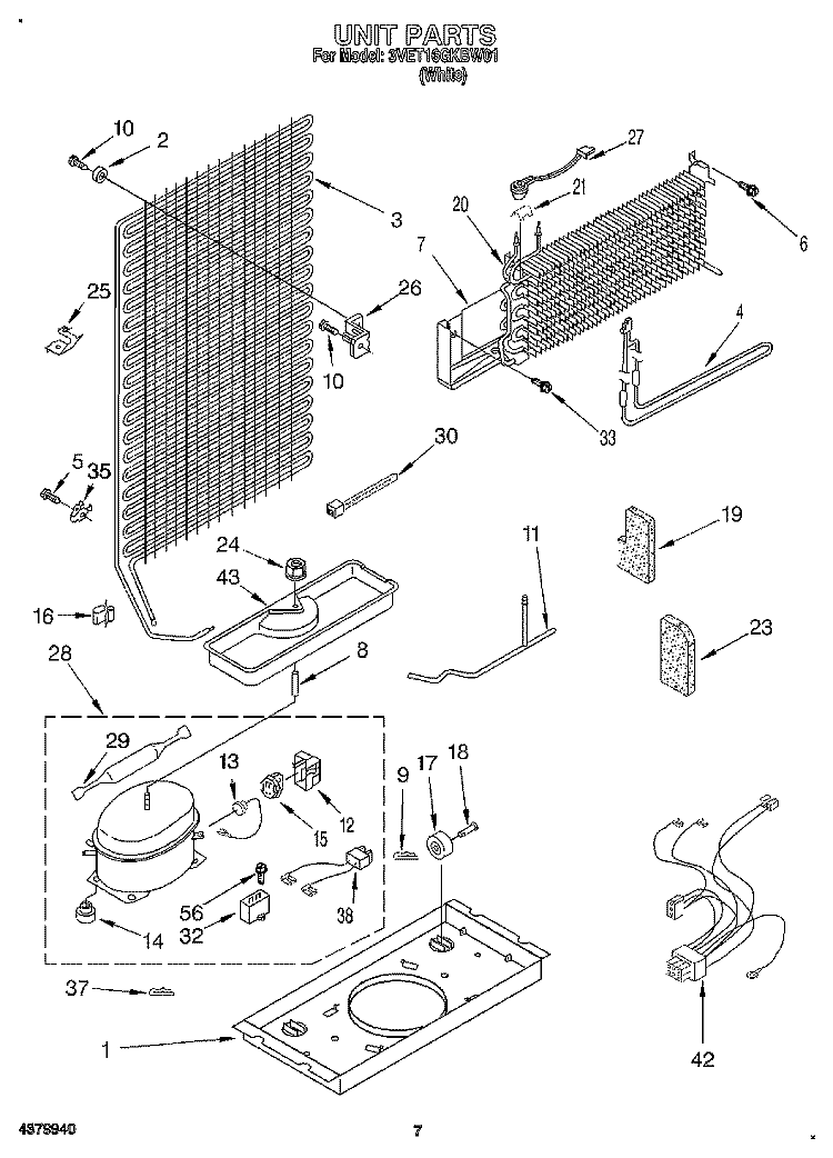 UNIT Diagram and Parts List for 3VET16GKBW01  Whirlpool Refrigerator